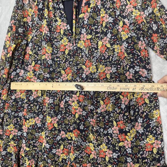 LOFT Dress Womens Medium Black Floral Long Sleeve Ruffle Neck Boho Tunic Lined - Picture 10 of 13